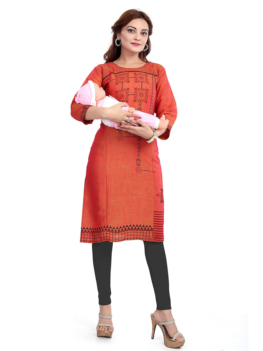 B2F Manufacturing & Designing Kurti Geometric Printed Round Neck Maternity Kurta