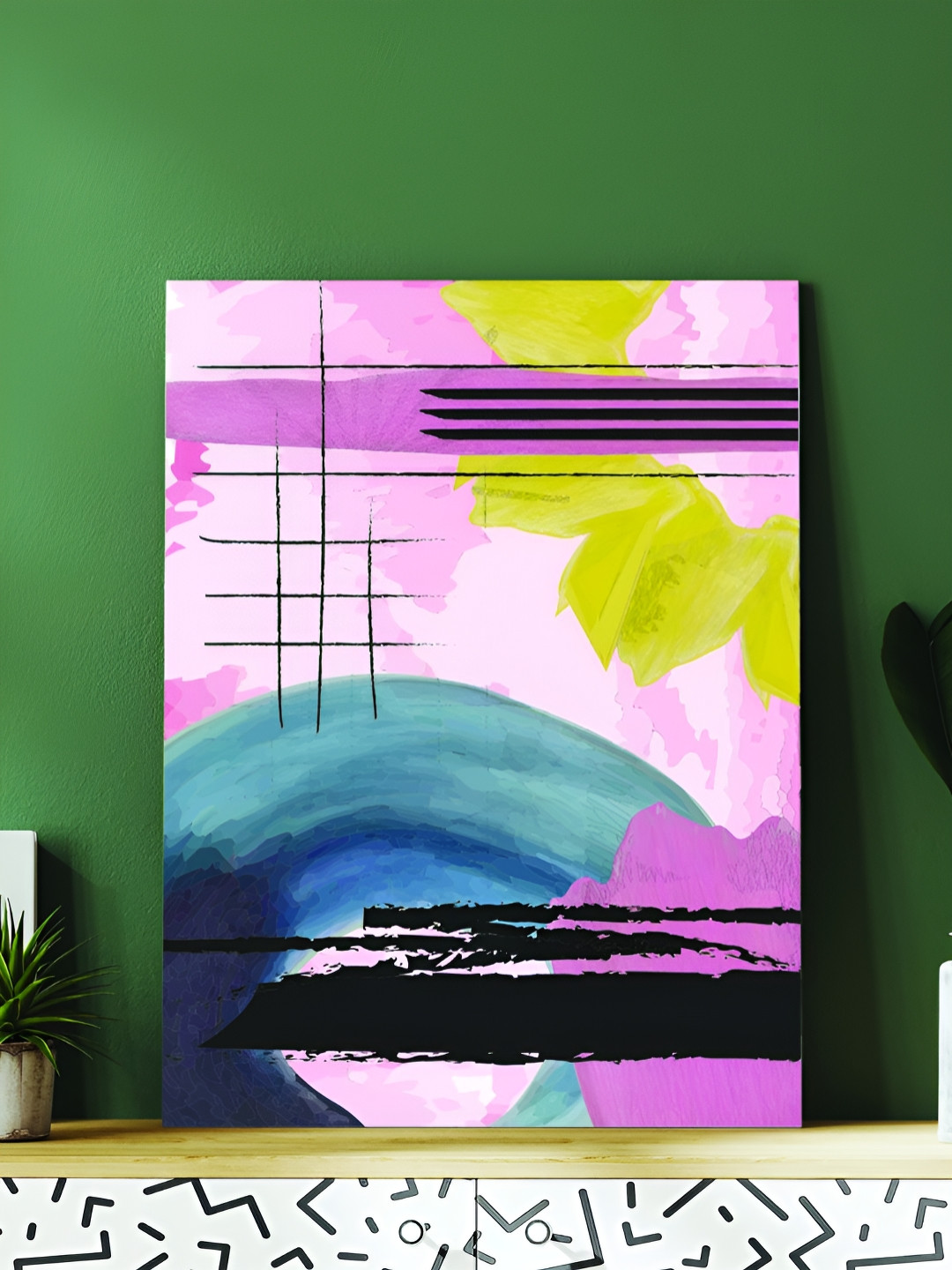 Livin'luxe Set of 3 MDF Panels Modern Blue & Golden Leaf Abstract Wall Painting