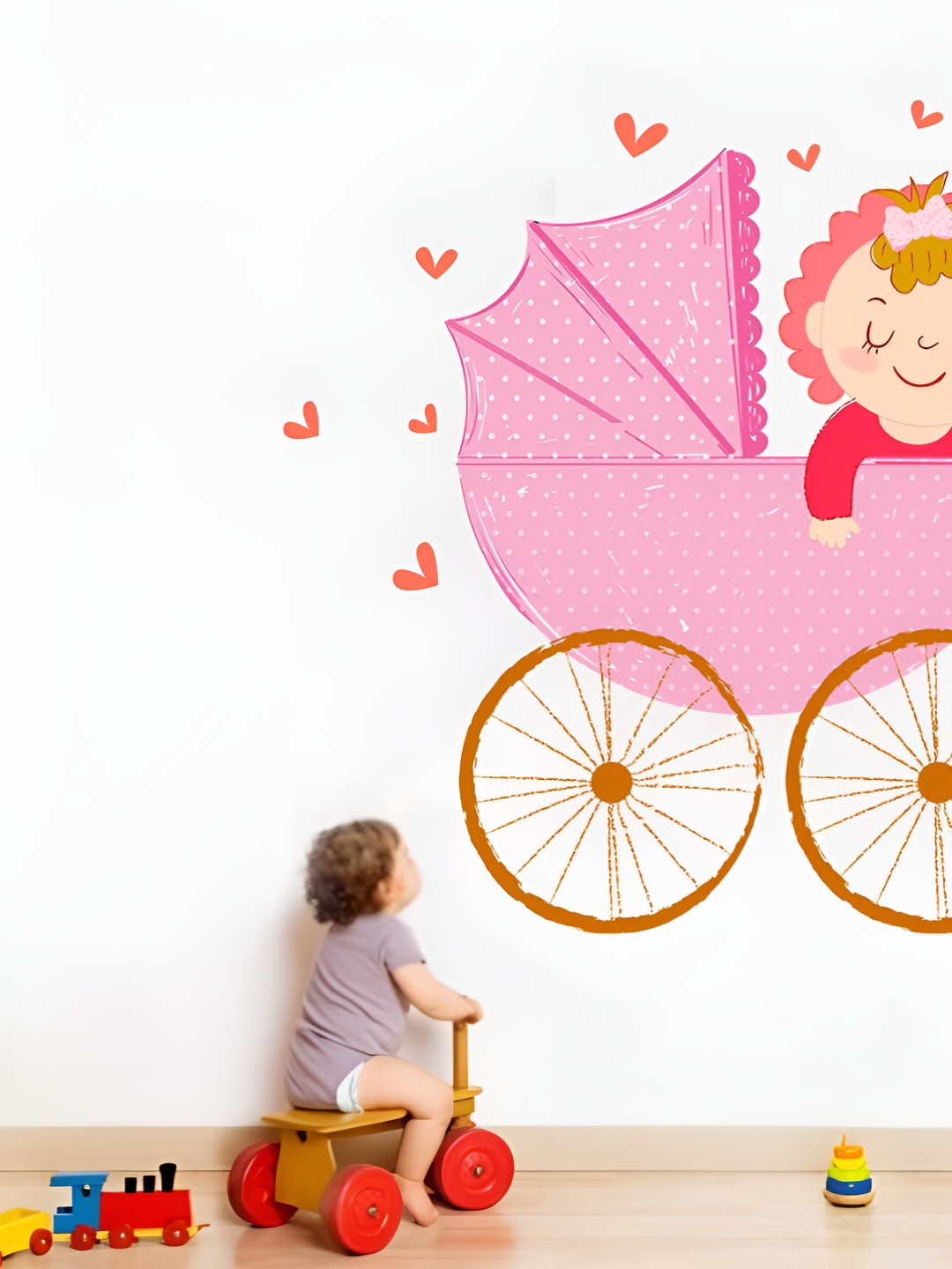 LANSTICK Pink Baby in Stroller Wall Sticker