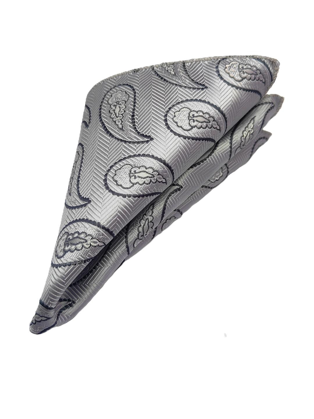 VOICI Men Grey Black & Silver Paisley Printed Pocket Square