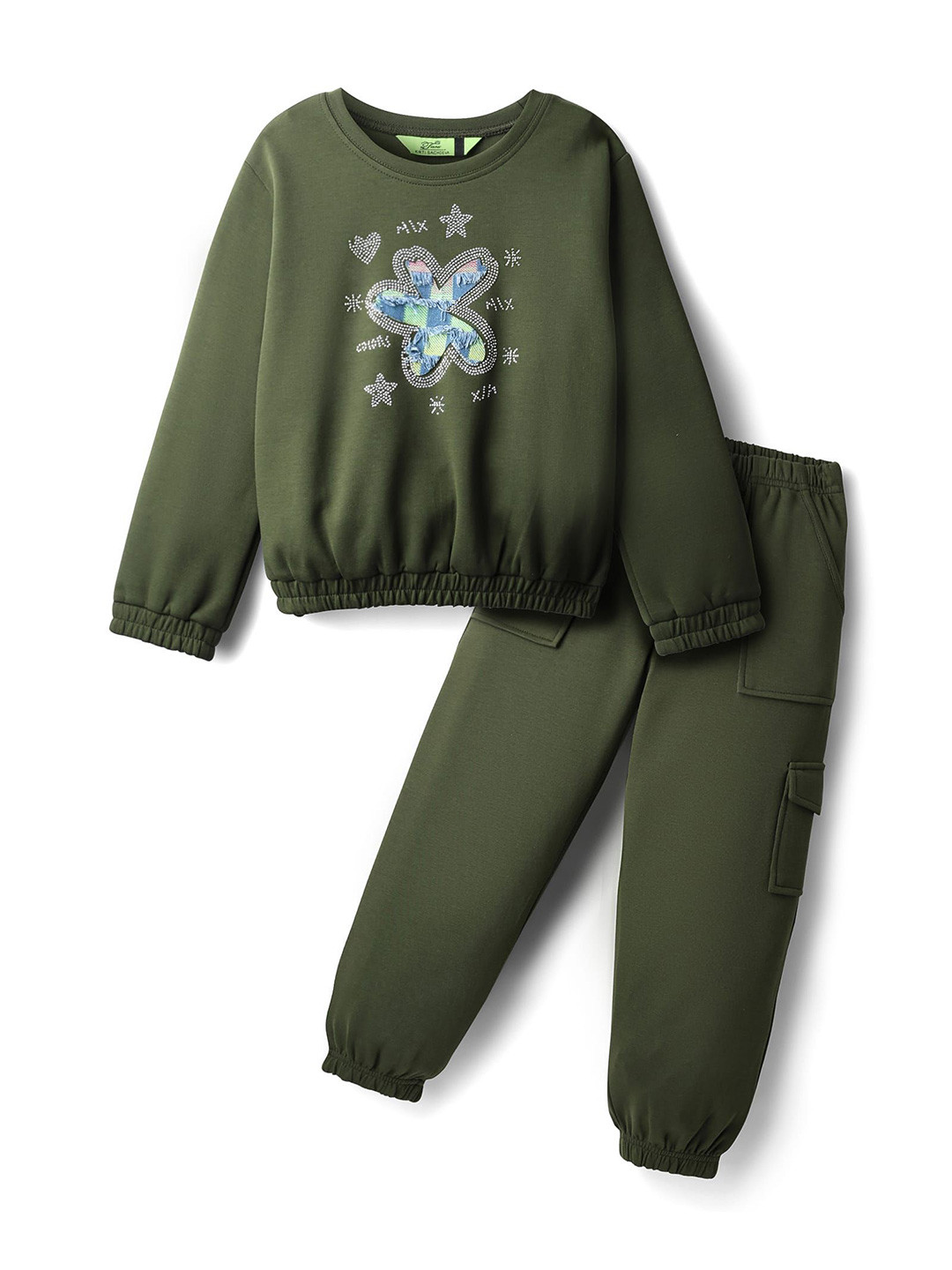 Tiara Girls Embellished Applique Flower Sweatshirt & Joggers
