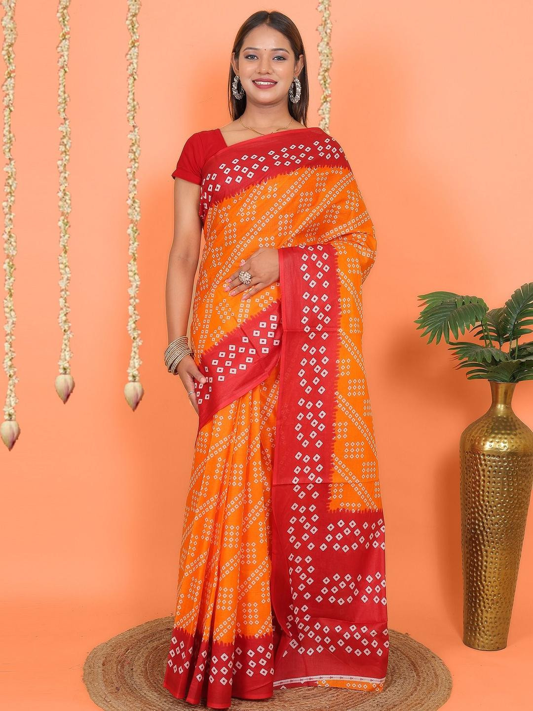 Ravi Janki Suit & Sarees Bandhani Printed Pure Cotton Saree