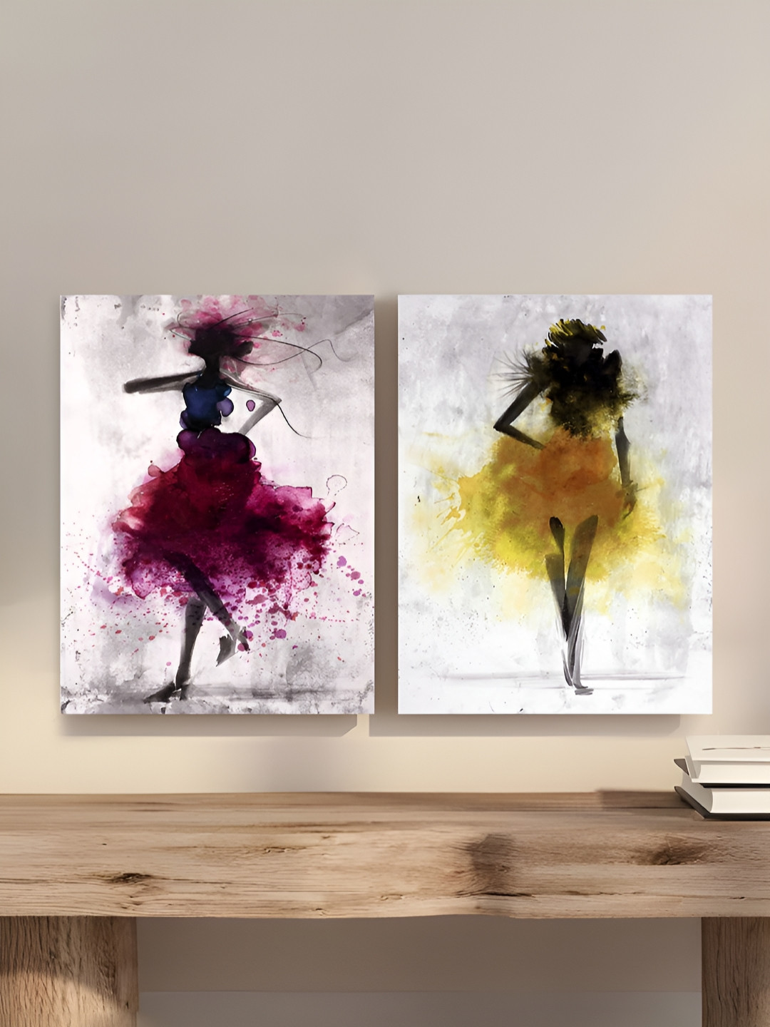 Myntra Elegant Homes Dancing Lady Theme 2 Piece Canvas Abstract Wall Paintings