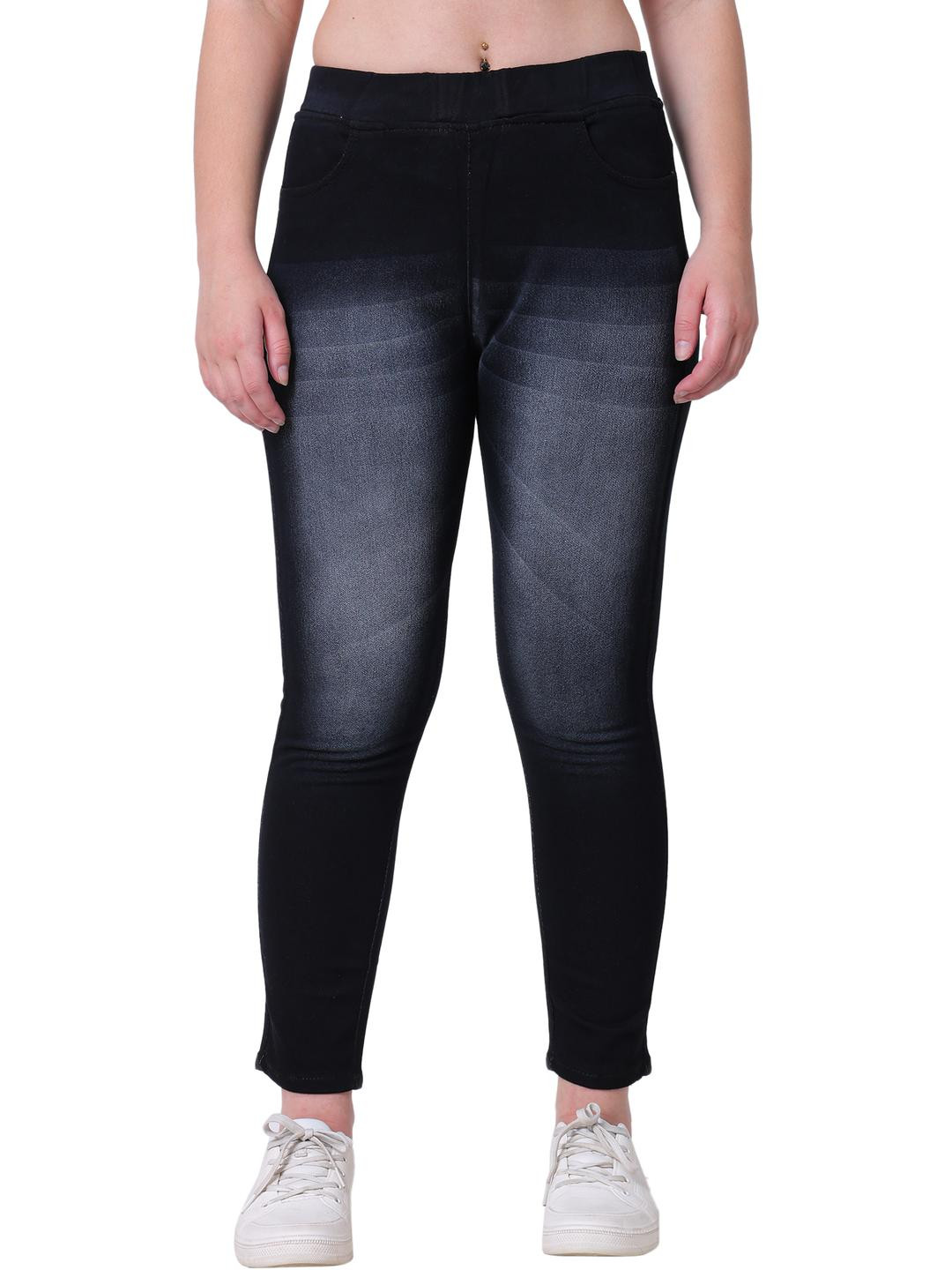 W3BUTTERFLIES Women Black Solid Cotton Denim Skinny Fit Jeggings