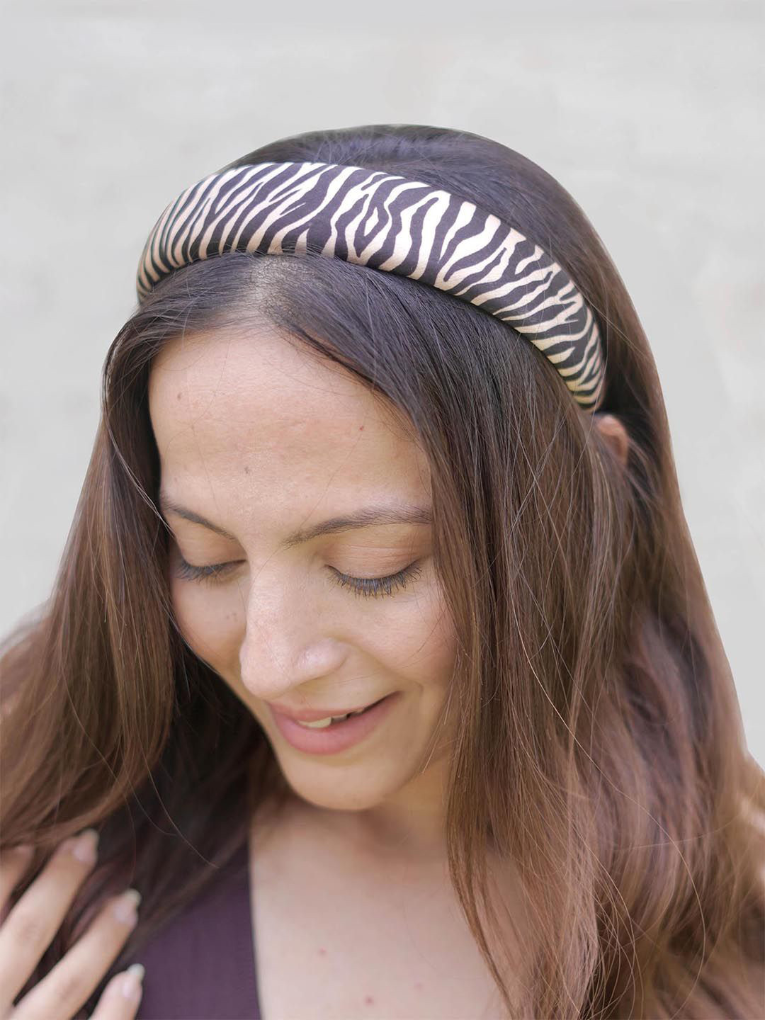Hair Drama Co. Women Zebra Print Broad Puff Satin Silk Headband Hair Hoops   Brown