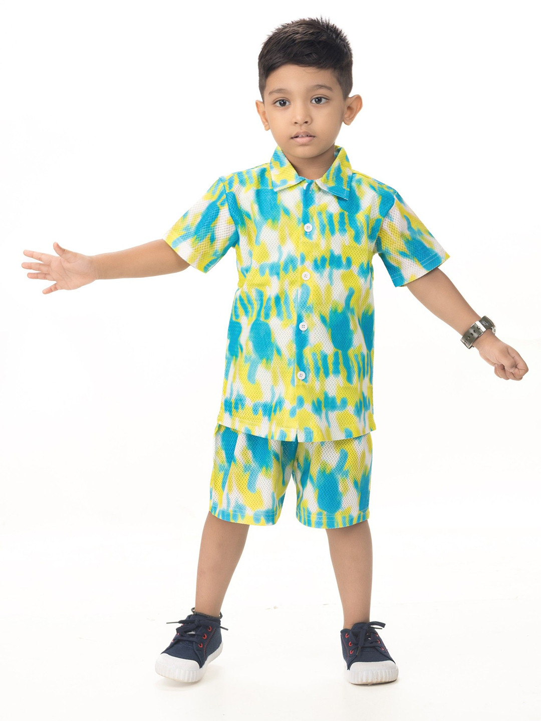 NEW GEN Boys Dyed Short Sleeves Shirt And T-shirt With Shorts