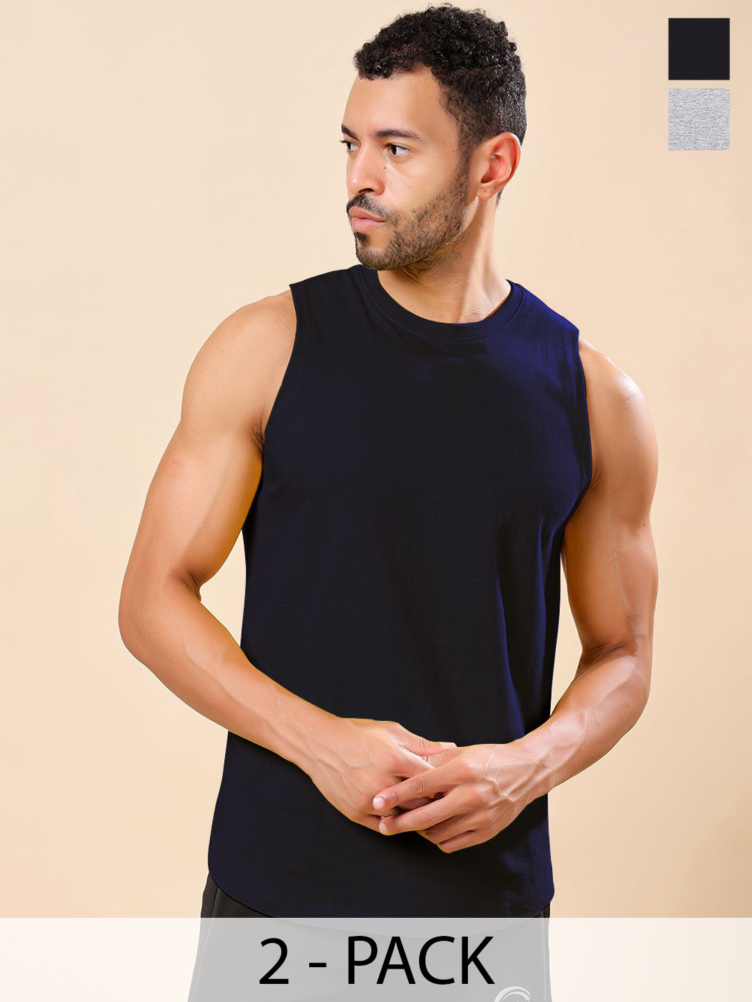 Friskers Pack Of 2 Pure Cotton Round Neck Gym Vests 230725AE-04-17