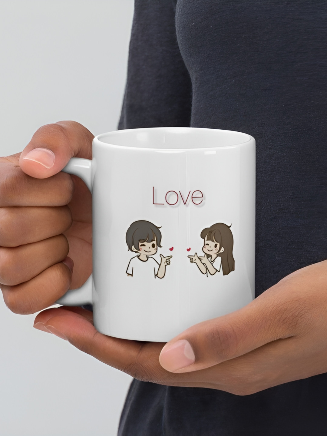 Mr UVD White & Cream Colored Couple Printed Ceramic Mug 350ml