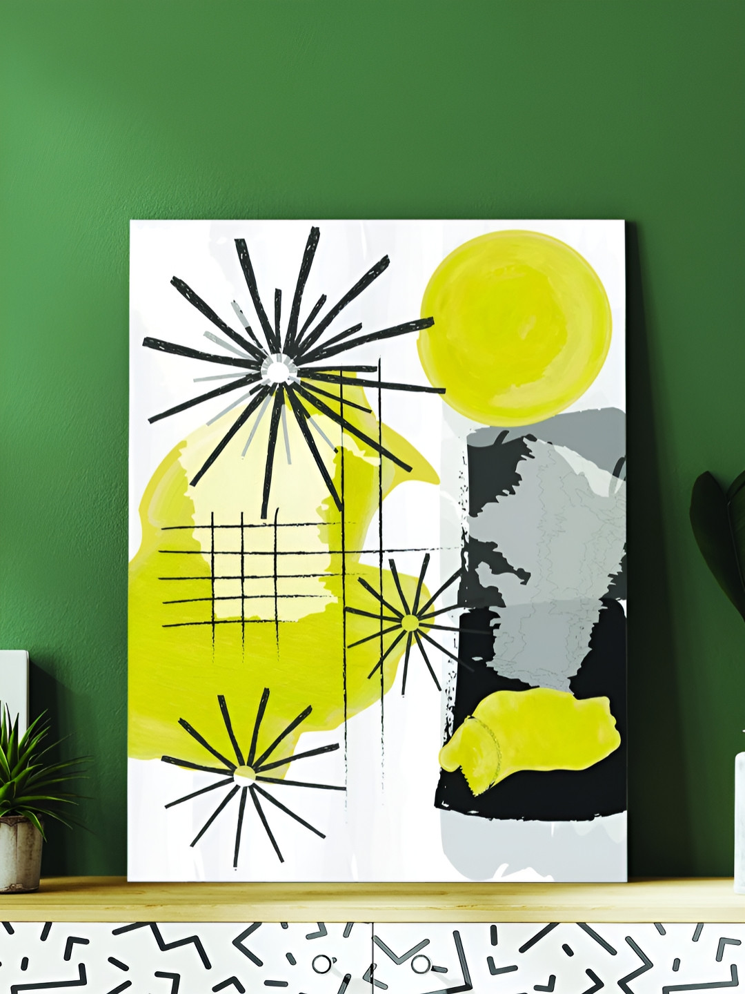 Myntra Elegant Homes Abstract Yellow Planet Canvas Painting Wall Art