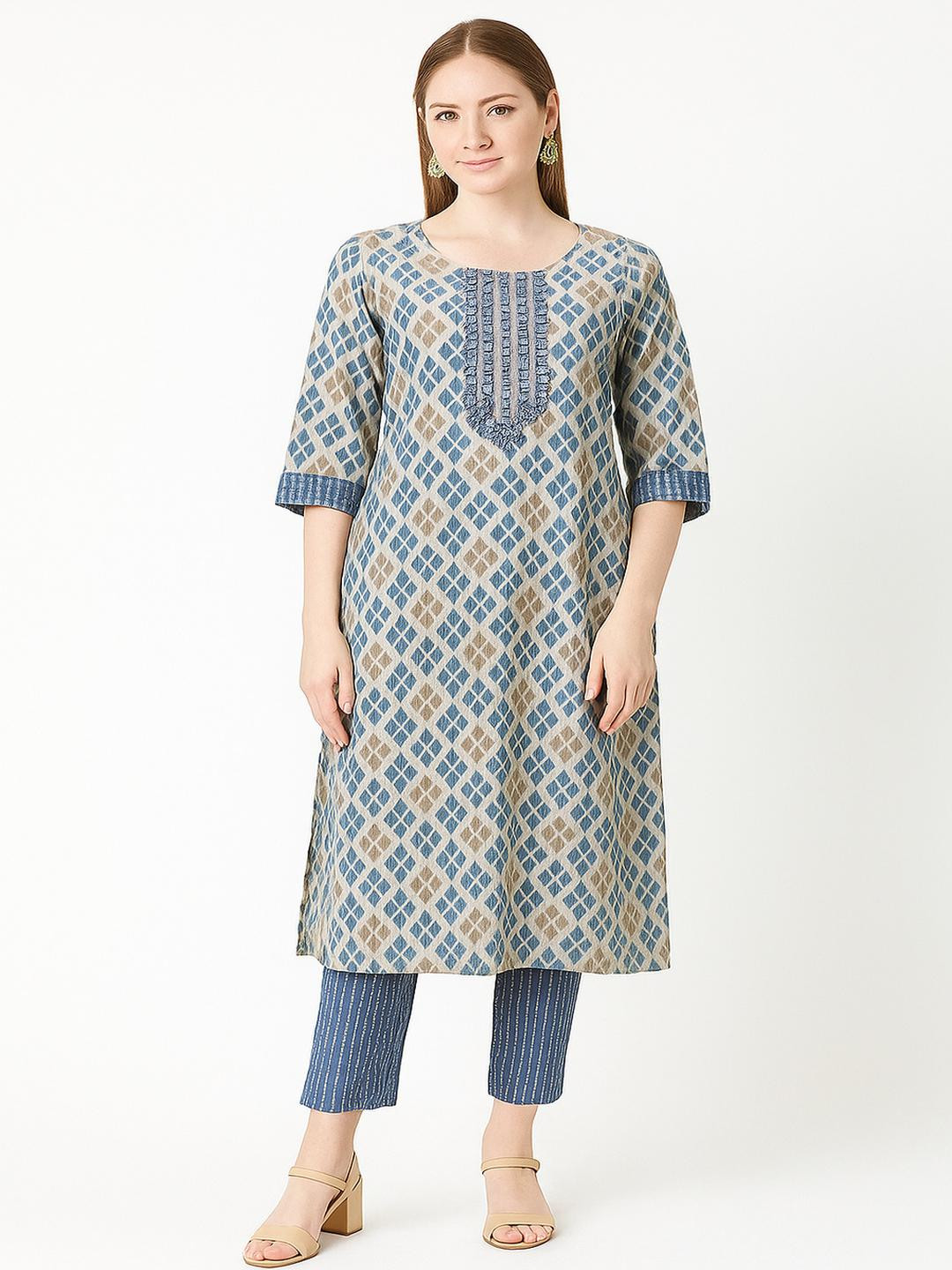 Silakaari Women Navy Blue Kurta Sets