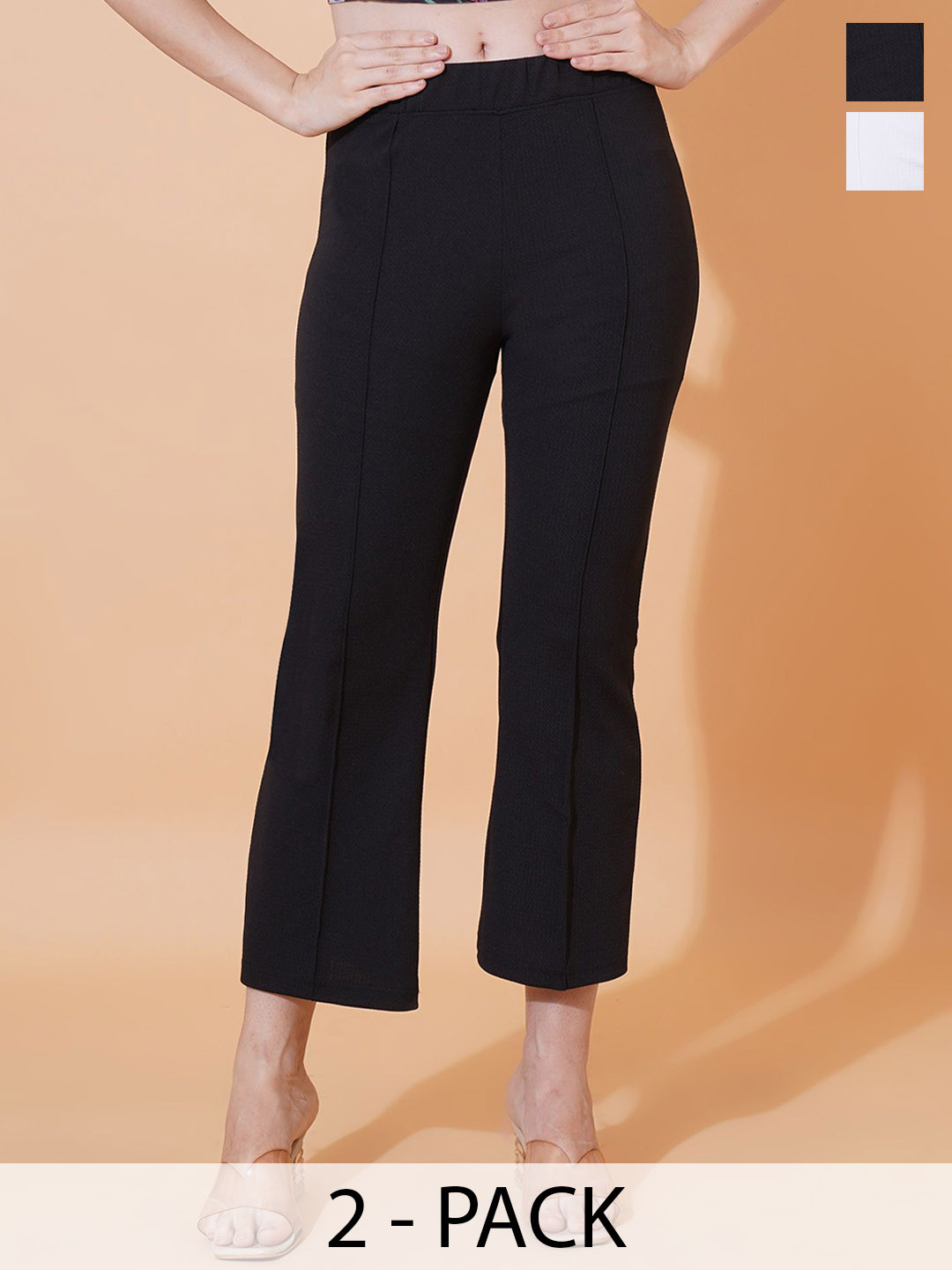 Kasendra Women Comfort Mid Rise Bootcut Trousers Pack of 2