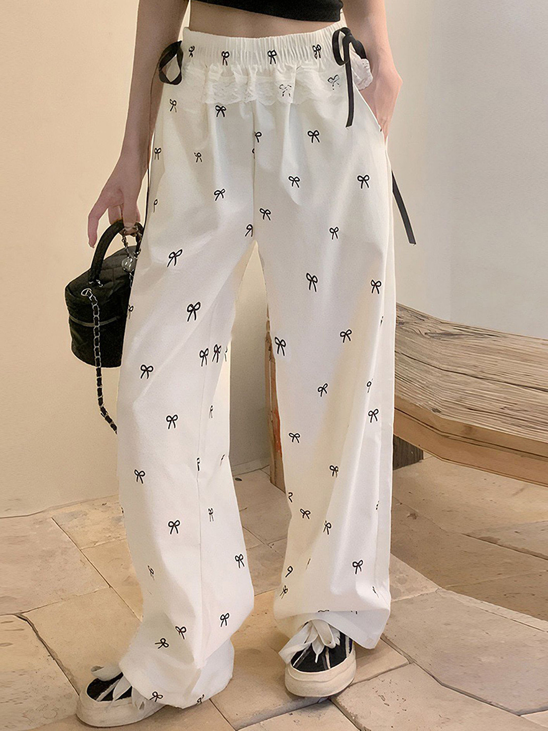 LULU & SKY Women Bow Print Loose Fit High-Rise Trousers