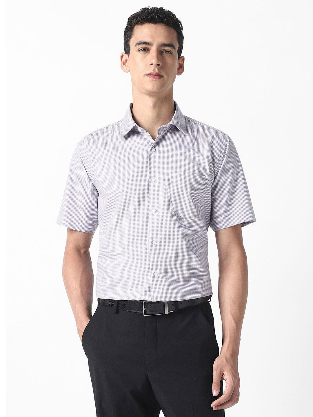 Van Heusen Micro Checks Checked Short Sleeves Pure Cotton Formal Shirt