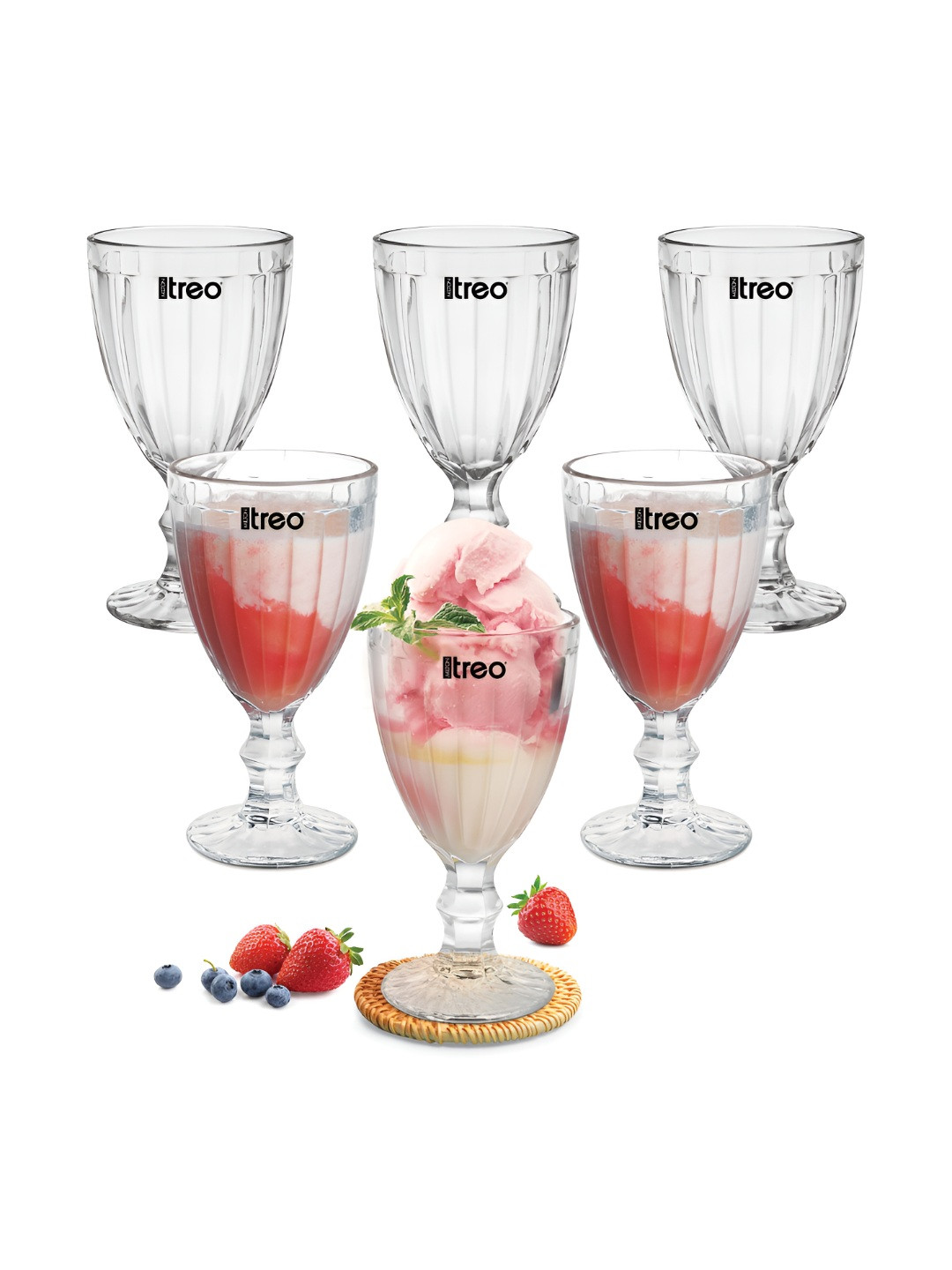 Treo Glace Goblet 300 ml Each Dessert Bowls, Easy scooping ice Cream Set of 6