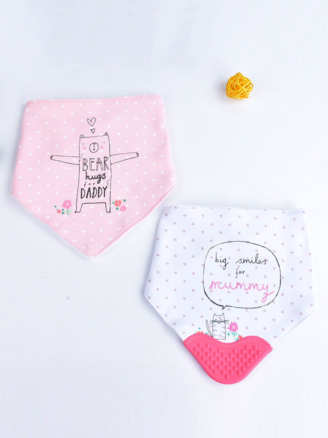 Little Surprise Box LLP Infants Pack Of 2 Bear Hug Printed With Silicone Teether Flap Bibs
