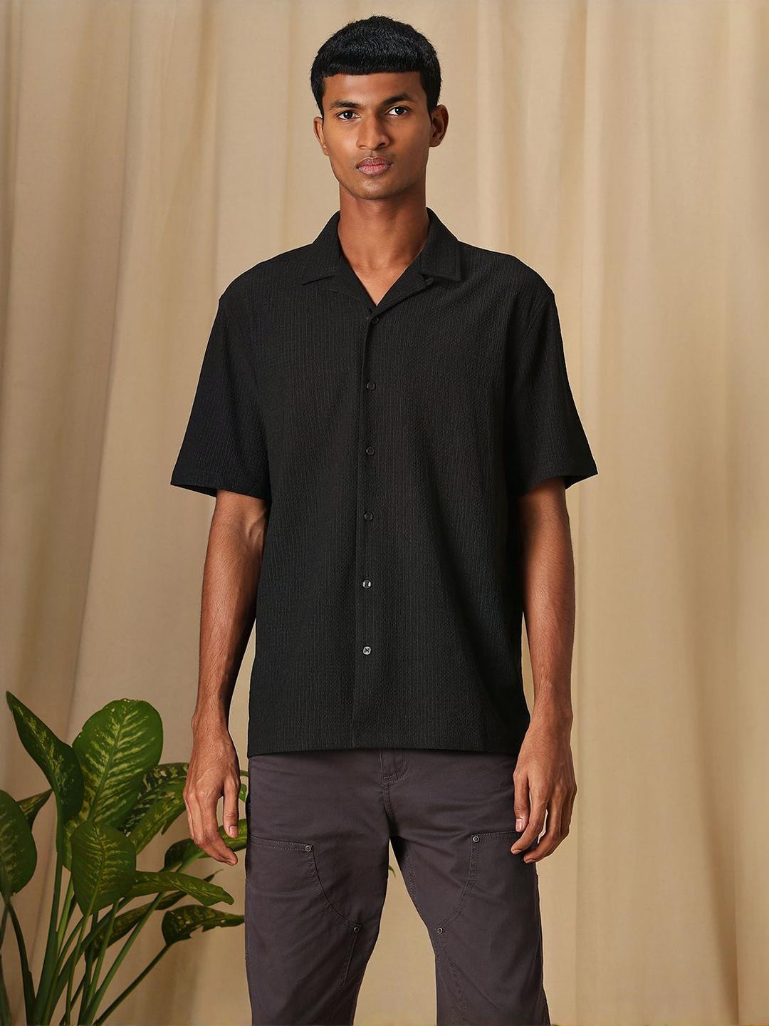 4 TRIPLE O FIVE O BY MUFTI Textured Cuban Collar Oversized Casual Shirt