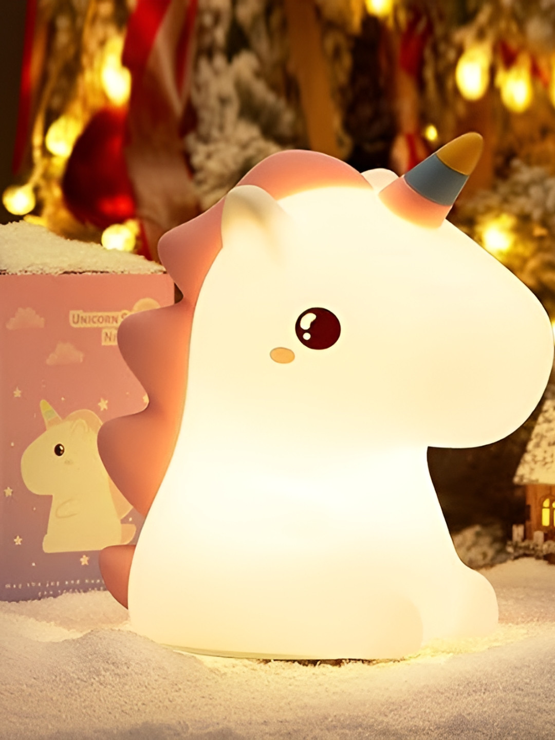 EarthCraft Pink Silicone Baby Unicorn Table Lamp with Adjustable Cord and Bulb