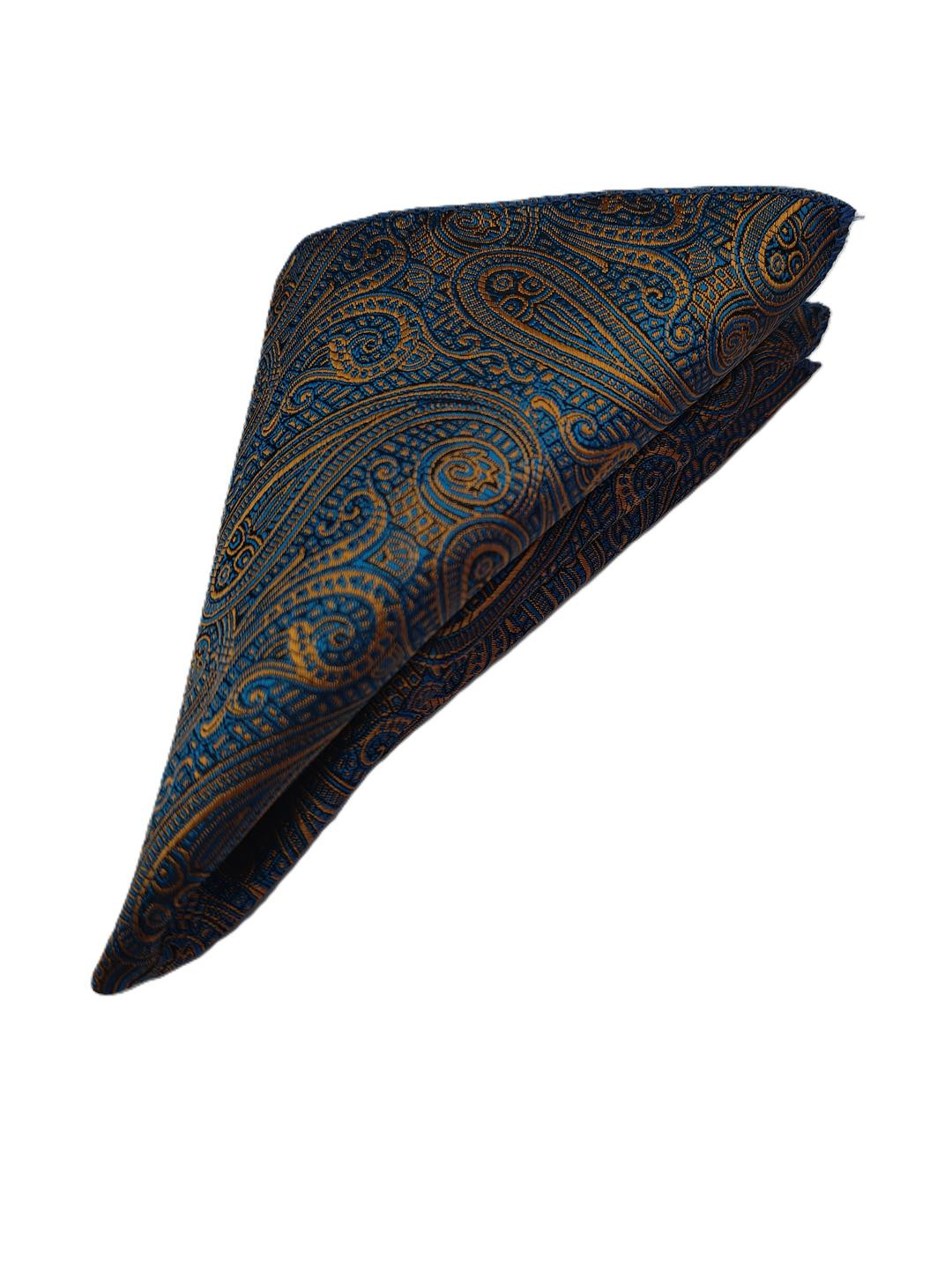 VOICI Men Blue & Gold Paisley Printed Pocket Square