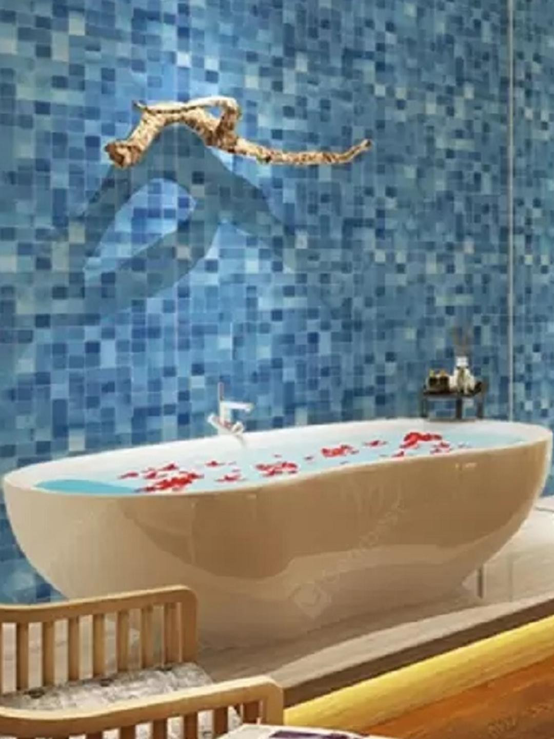 INDIAN ROYALS Dark Blue Tile Mosaic Peel and Stick Wallpaper (500 CM X 45 CM)