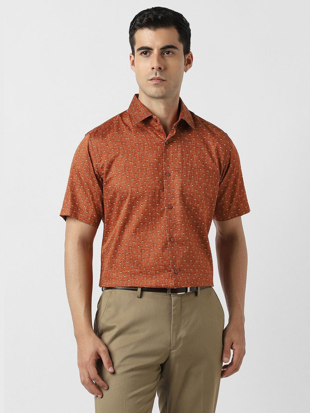 Van Heusen Regular Fit Micro Ditsy Printed Short Sleeves Pure Cotton Formal Shirt
