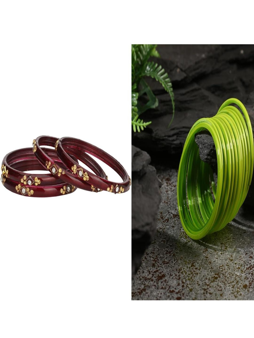 Somil Elegant Combo Glass Bangle Set | Handmade Traditional Chudi For Women | Perfect For Daily & Occasion Use, Combo Of 2 Set, Maroon, Dhani
