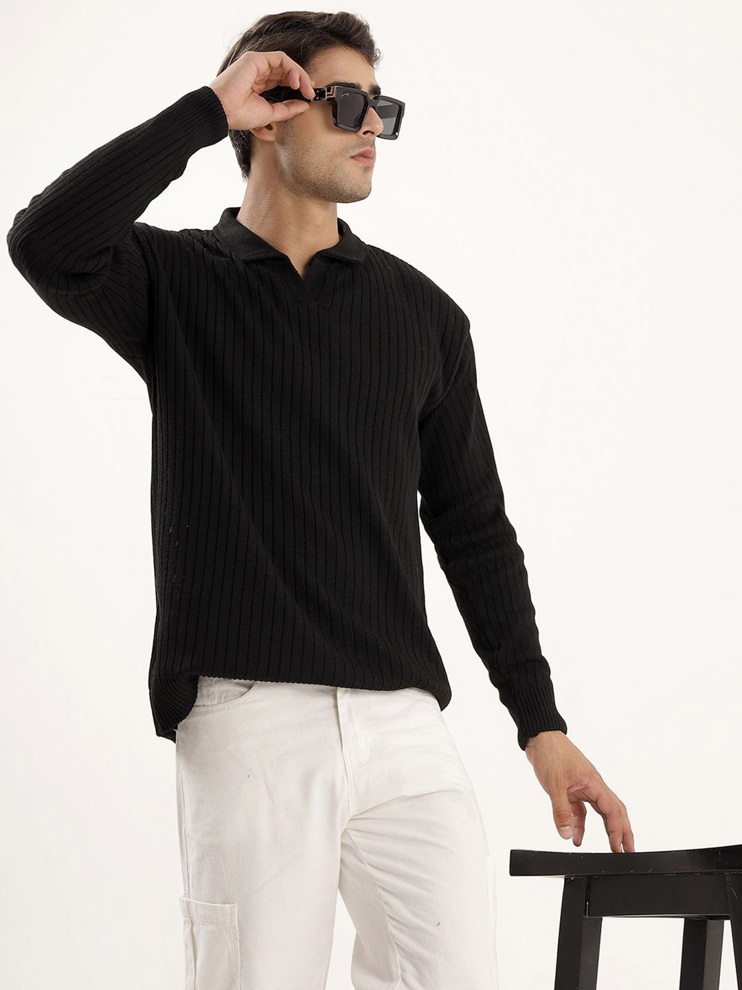 Kveto style redefined Men Ribbed Shirt Collar Pullover Sweater