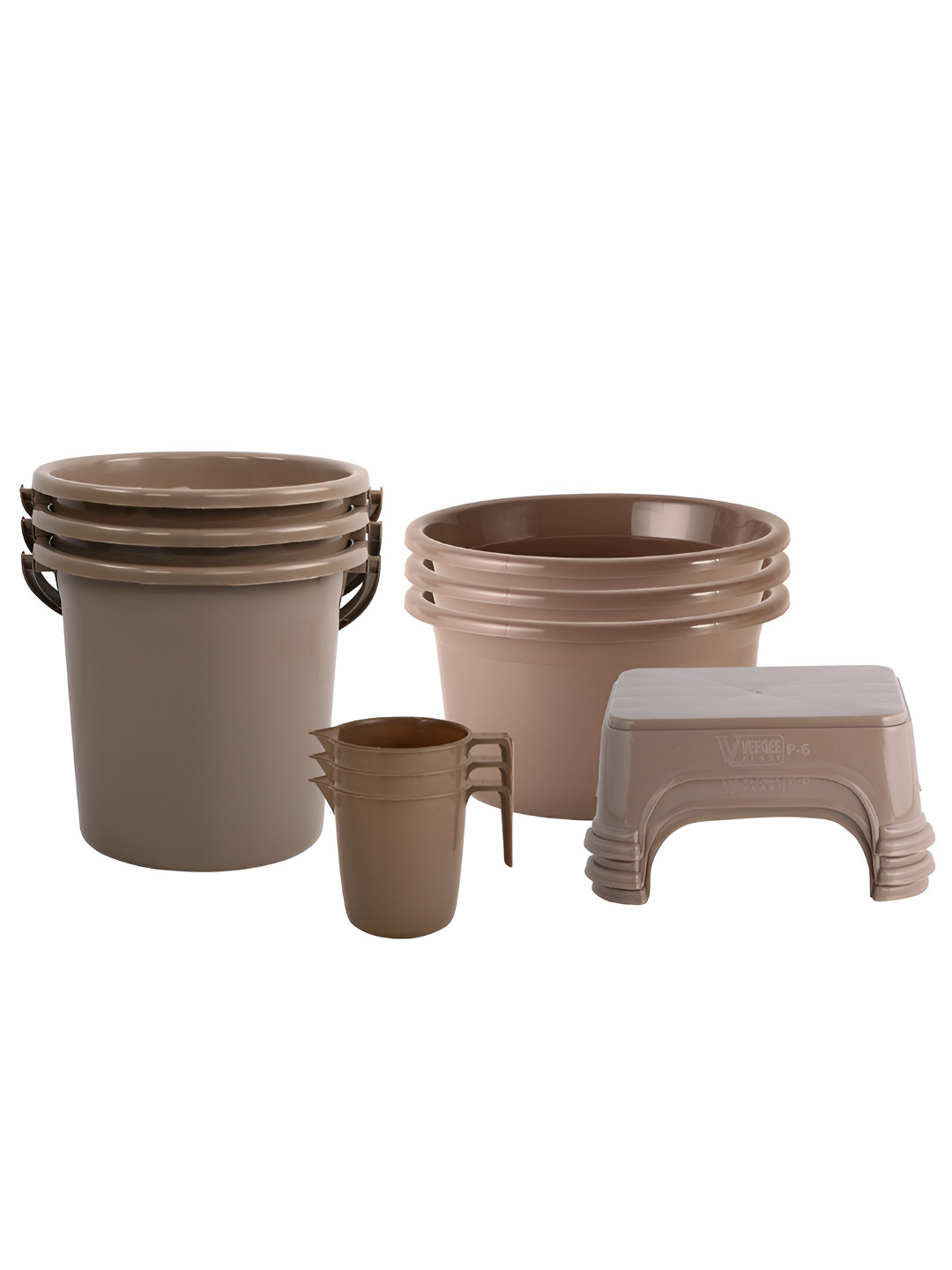 Aura Brown 12 Pieces Tub-Bucket With Mug & Stool Bath Accessories Set