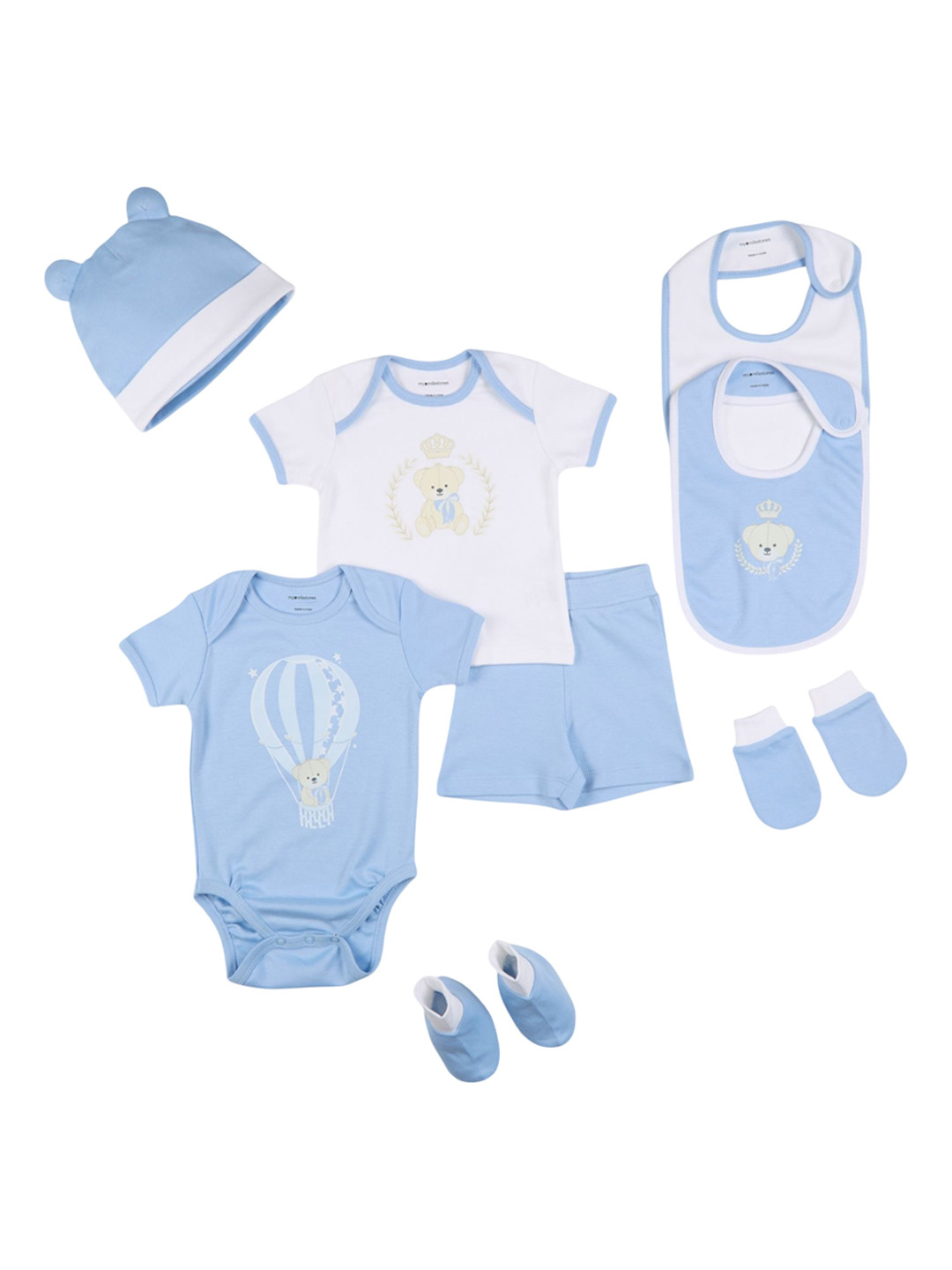 My Milestones Infant Boys 8 Pieces Printed Pure Cotton Baby Apparel Gift Set
