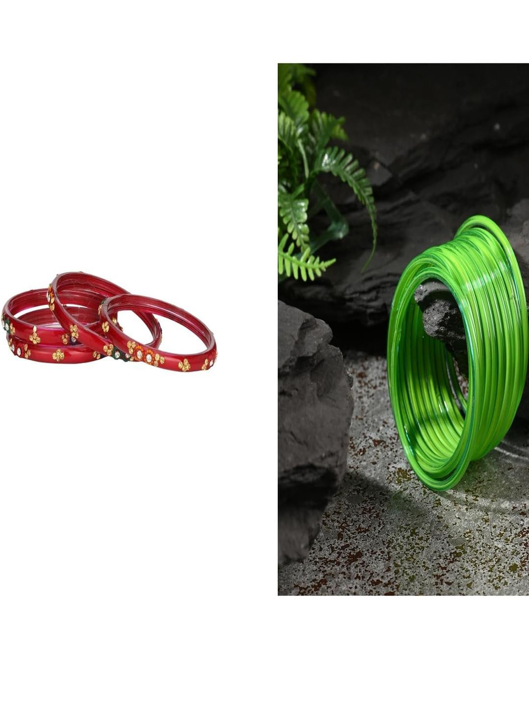 Somil Elegant Combo Glass Bangle Set | Handmade Traditional Chudi For Women | Perfect For Daily & Occasion Use, Combo Of 2 Set, Red, Totai