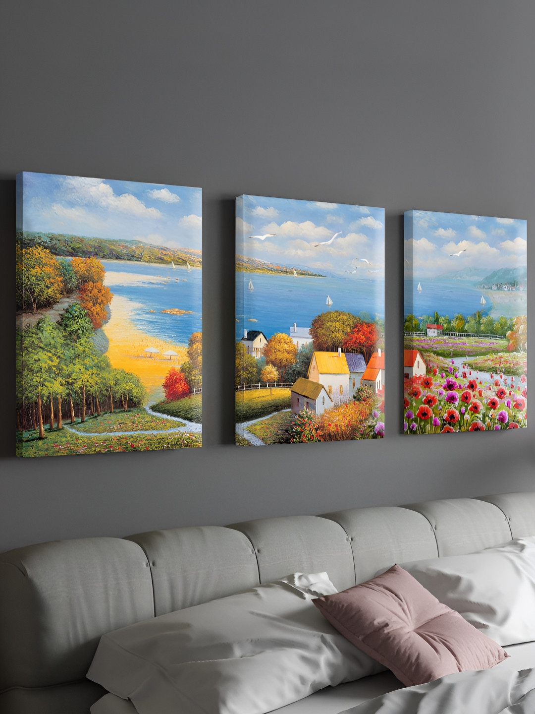 Myntra Elegant Homes set of 3 Seaside Scenery Landscape Art Canvas Painting  Wall Art