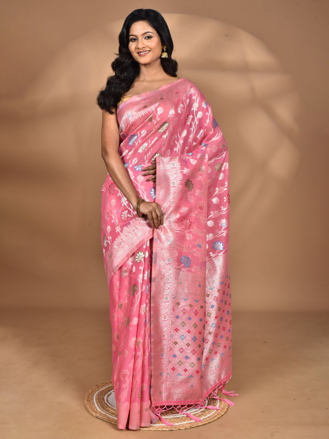 Morchari Ethnic Motifs Women Desgin Chanderi Saree With Tasseled & Stitched Blouse