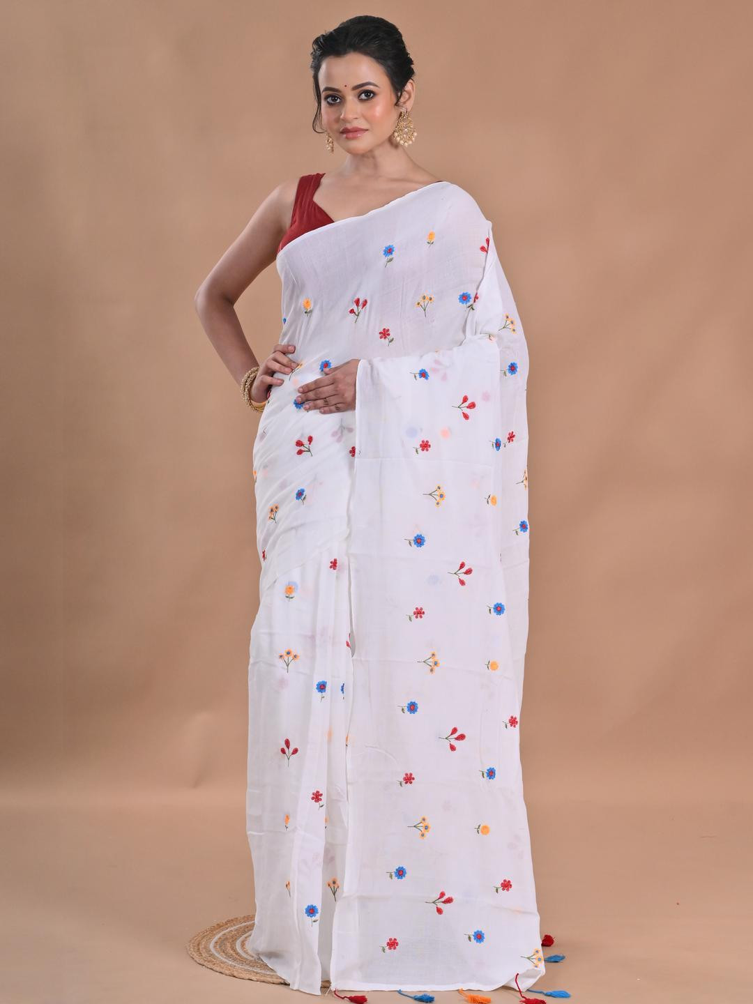 BALIKA TEXTILE Women White Sarees