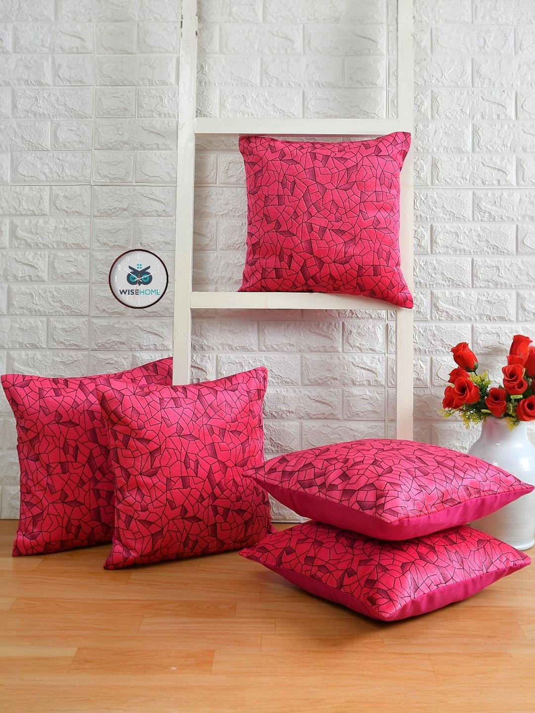 WISE HOME Suede 5 Pieces Square Cushion Cover,Pink (16x16 inch)