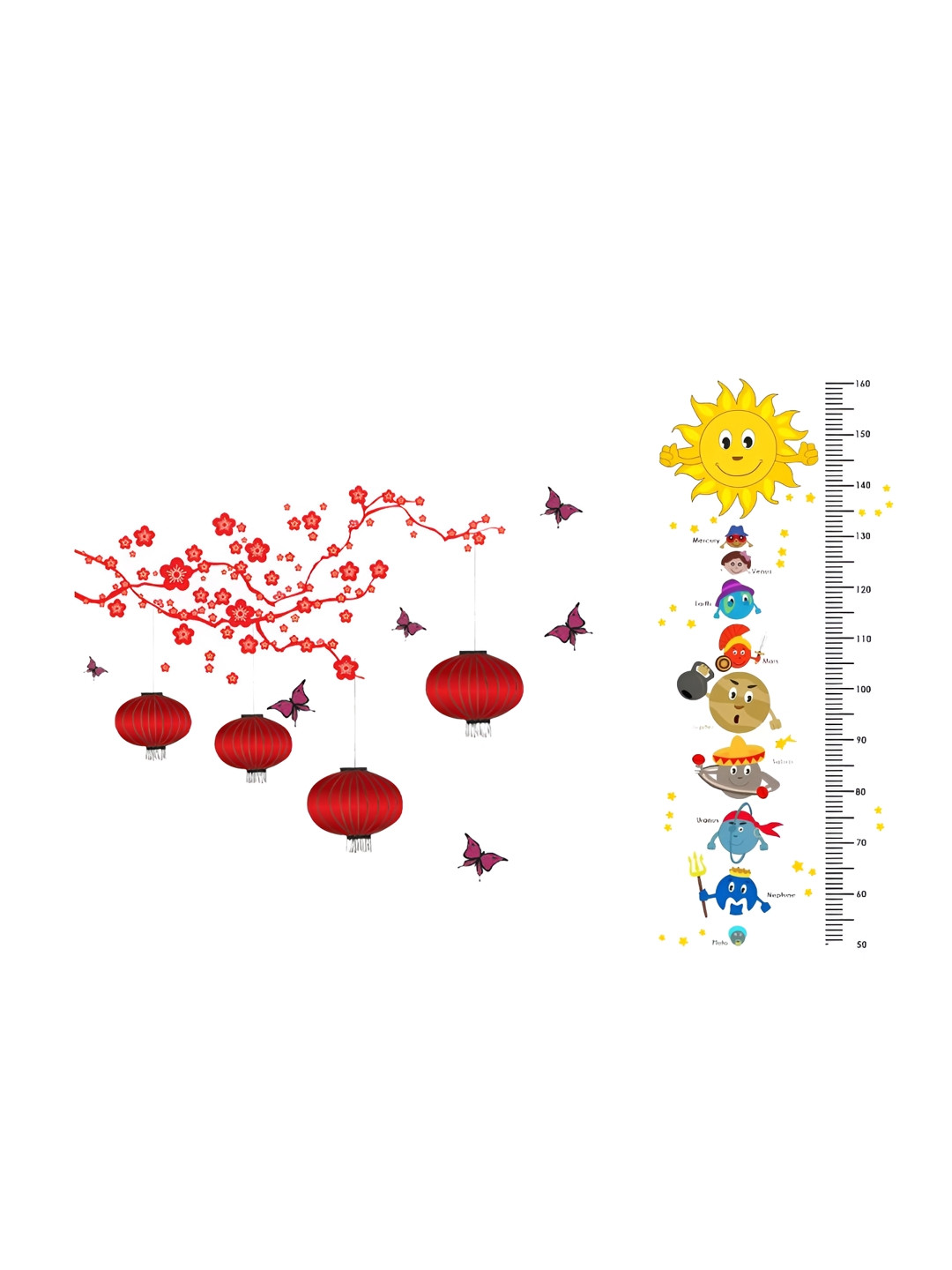 prettykrafts 2Pcs Yellow & Red Height Measurement & Bird Cage Wall Stickers