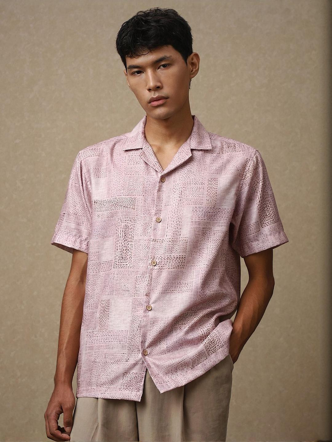 4 TRIPLE O FIVE O BY MUFTI Abstract Printed Cuban Collar Oversized Shirt