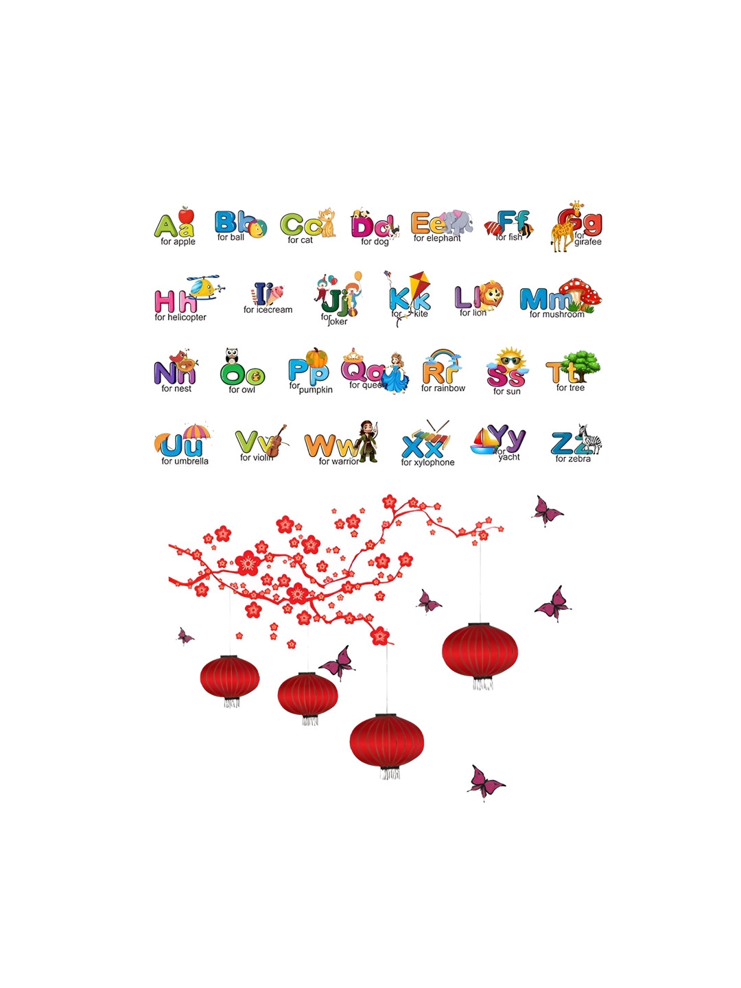 prettykrafts 2Pcs Yellow & Blue Alphabets & Bird Cage Wall Stickers