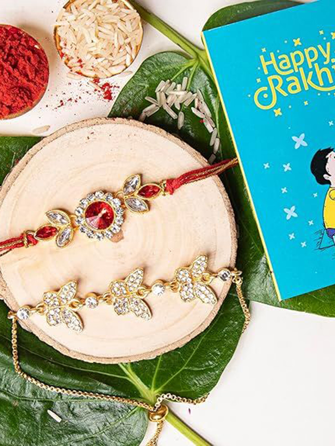 Kaameri Bazaar Set Of 2 Kundan Studded Butterfly Thread Rakhis