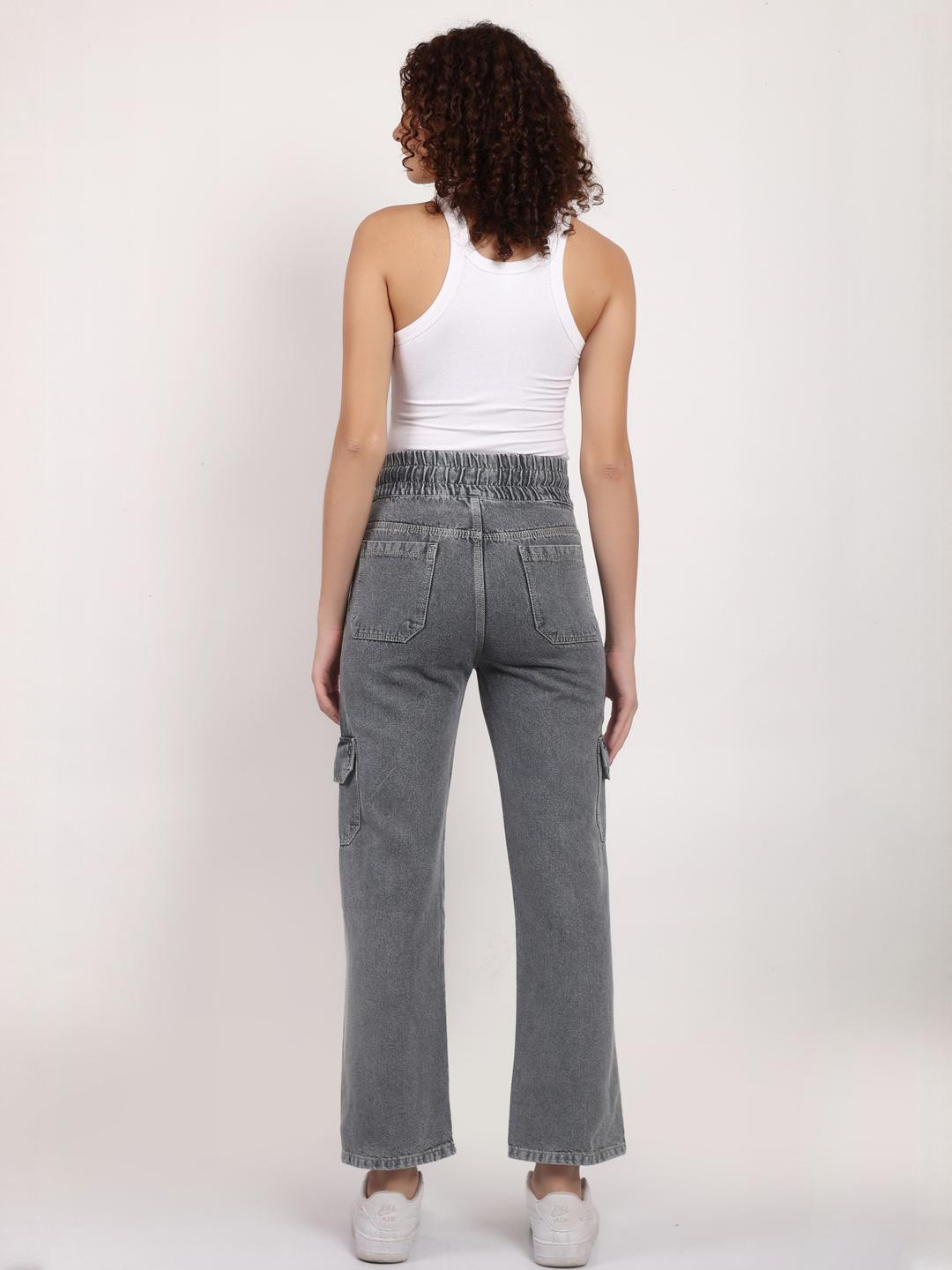 Womens Grey Colour High-Rise Jogger Denim Jeans