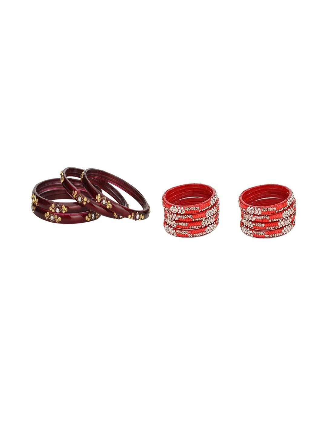 SOMIL Set of 12 Maroon and Red Glass Bangle