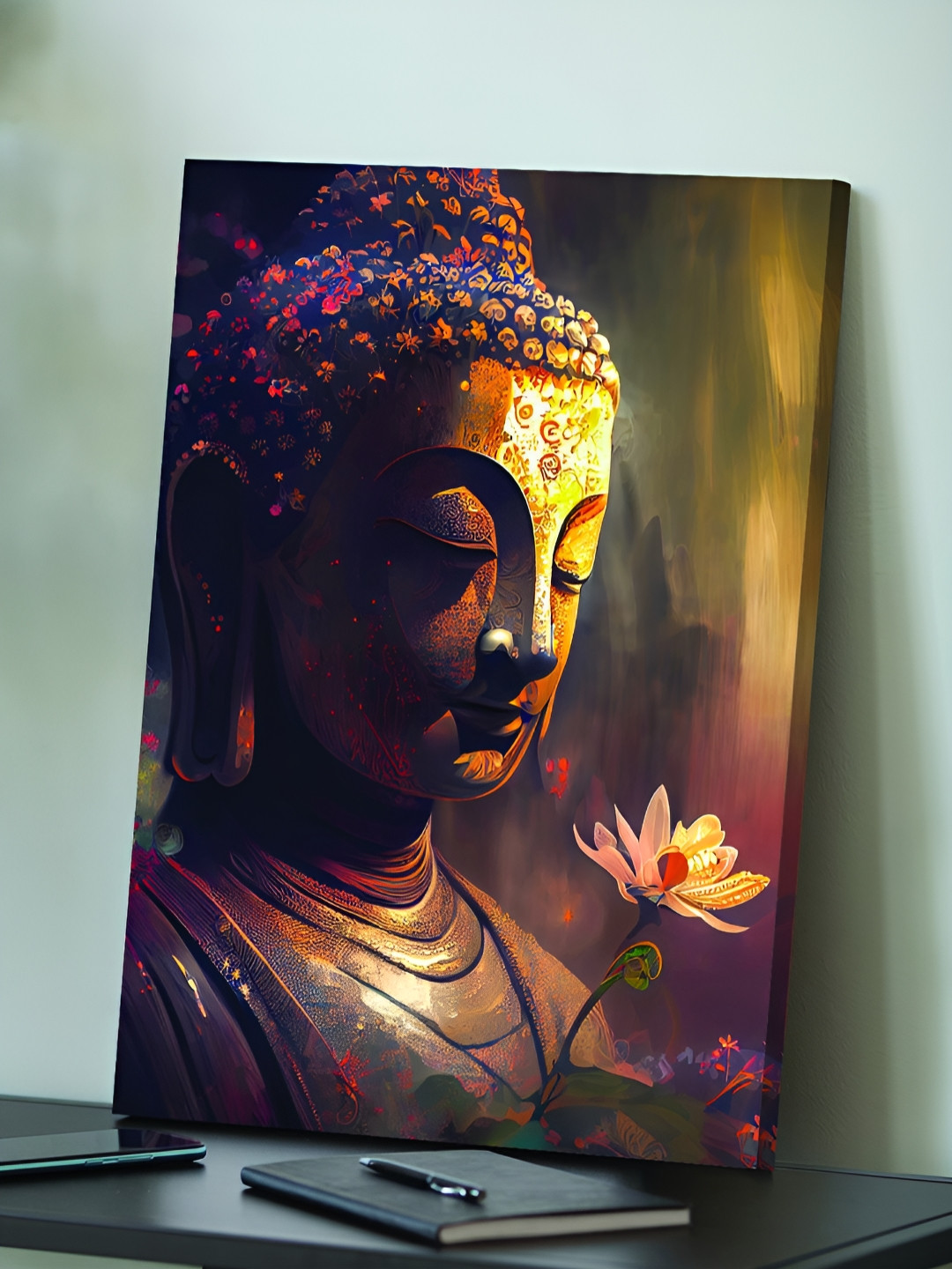 Myntra Elegant Homes Lord Buddha With Flower Landscape 1-Frame Painting Wall Art