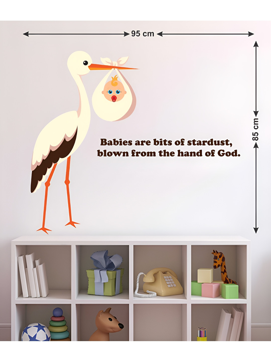 Lanstick Multicolor Stork & Baby with Quote Wall Sticker