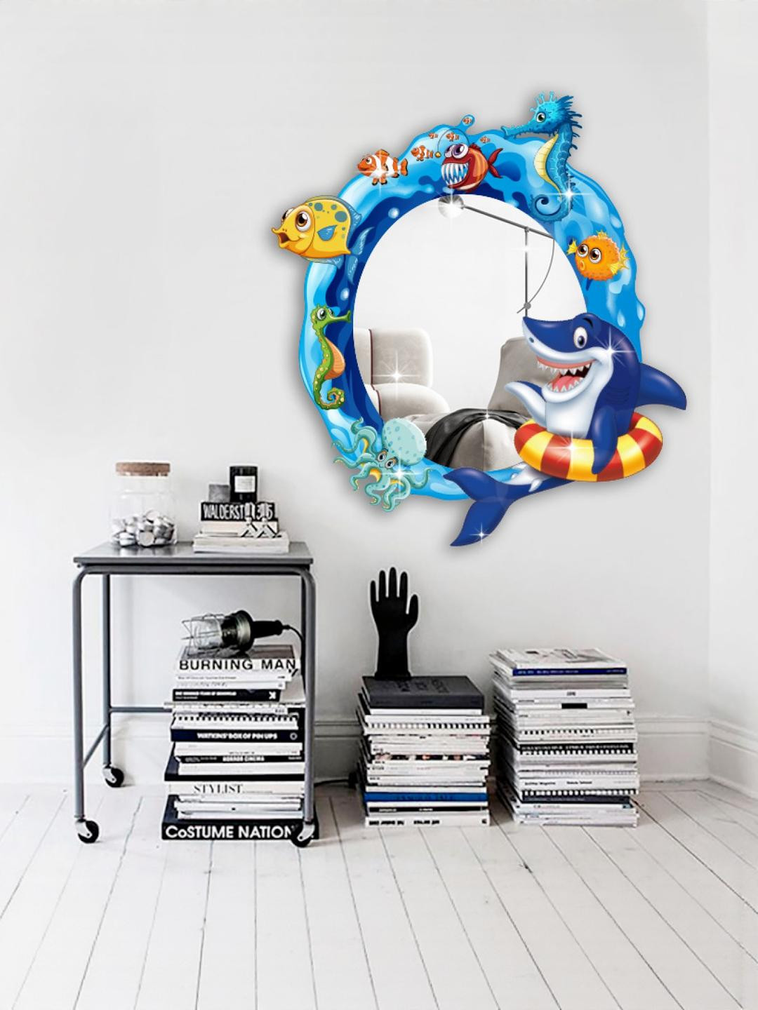 INDIAN ROYALS Blue & Yellow Fish Splash Water Mirror Sticker