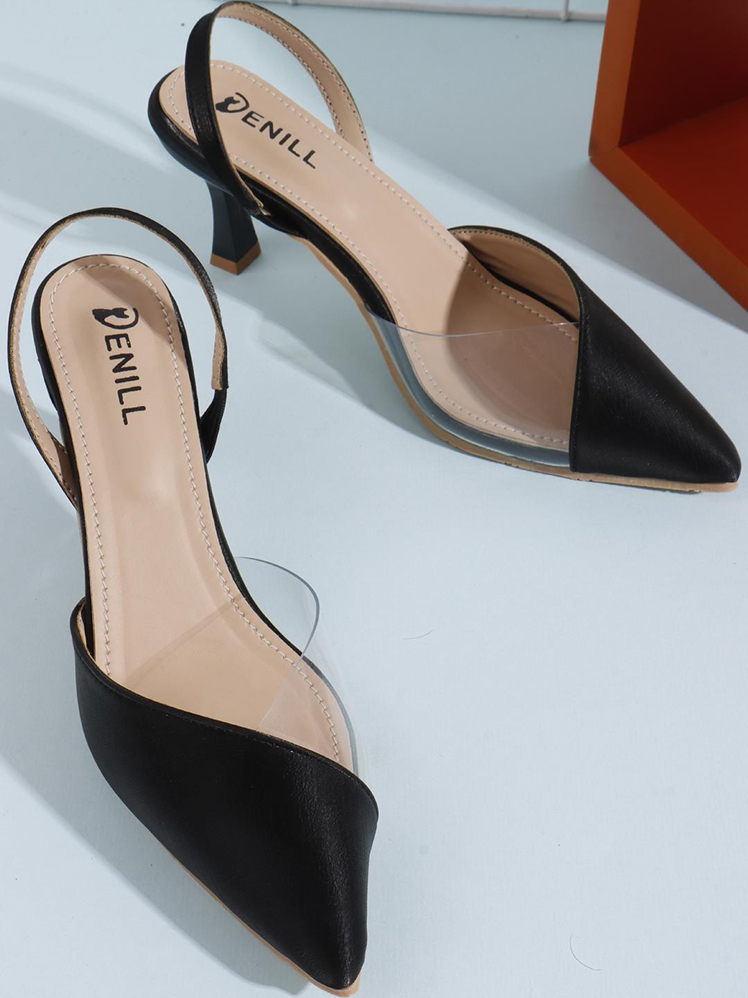 Denill Women Black Stylish Trasparent Party Cone Heels Pointed Toe Sandal