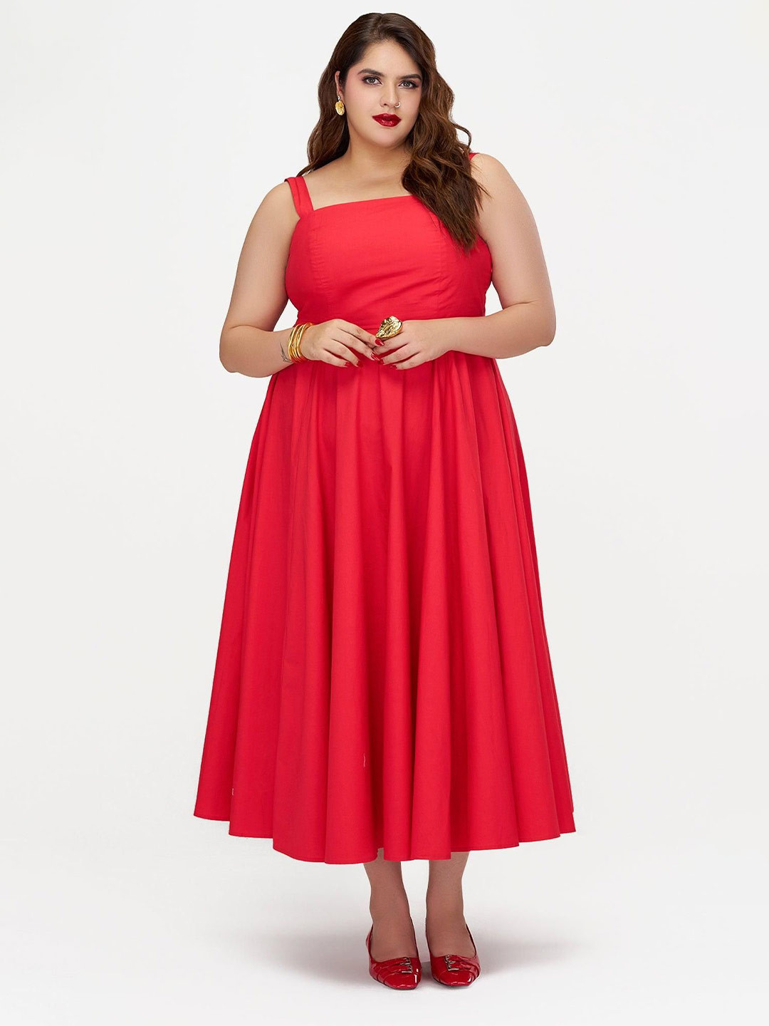 Virgio Plus Size Women Pure Cotton Fit & Flare Dress With Bow