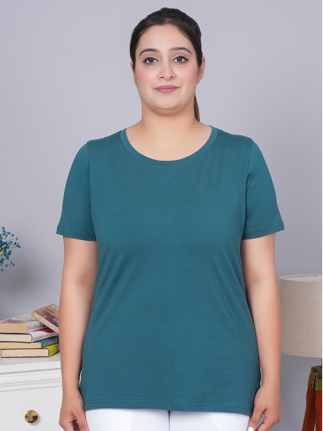 Mlada Women Causal Relaxed Fit Round Neck Half Sleeves Solid Cotton Tshirt