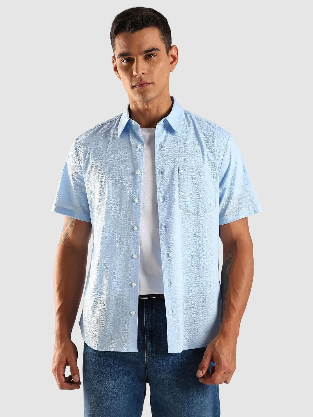 Calvin Klein Jeans U.S Textured Spread Collar Chest Pocket Cotton Casual Shirt