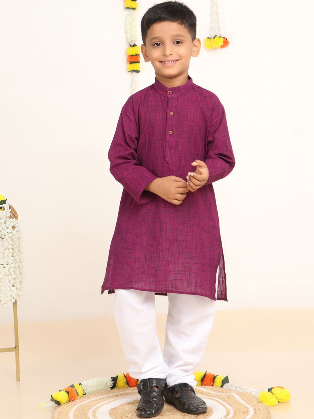 Baba & Baby Boys Mandarin Collar Pure Cotton Kurta With Pyjamas