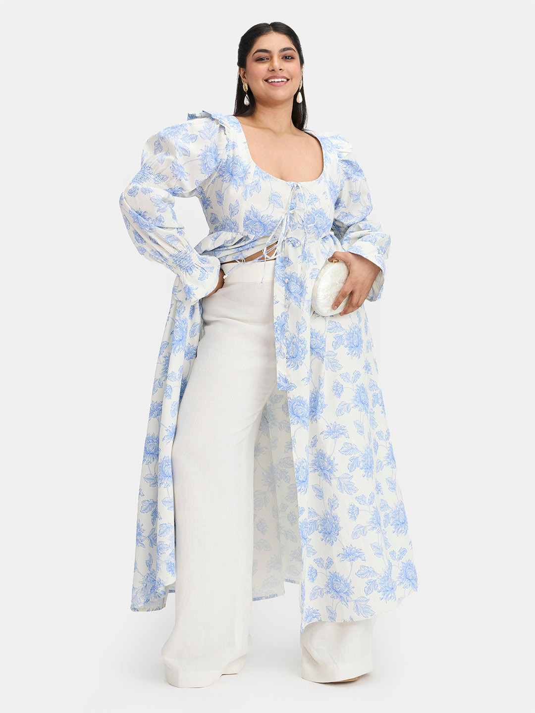 Virgio Plus Size  Pure Cotton Maxi Dress With Puff Sleeves