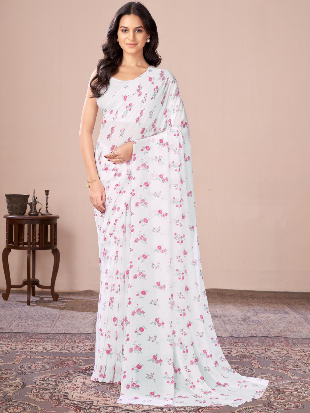 Garden Vareli Womens Georgette All-Over Mini Floral Printed Saree