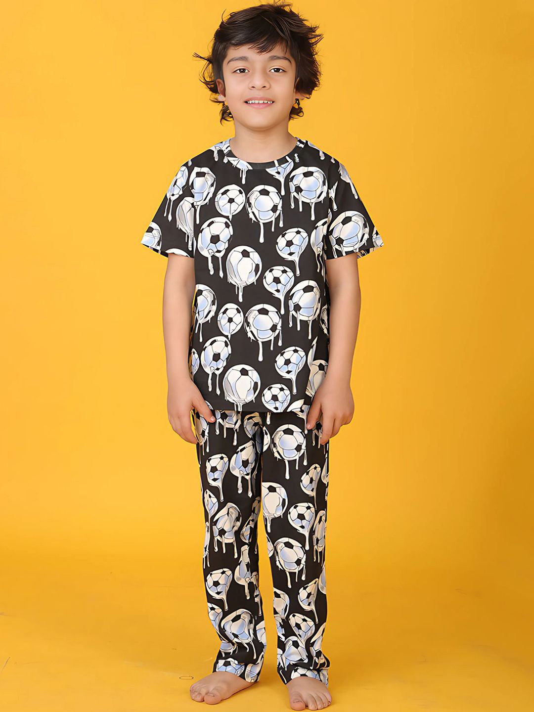 YK Boys Football Melt Printed Pure Cotton T-shirt With Pyjama